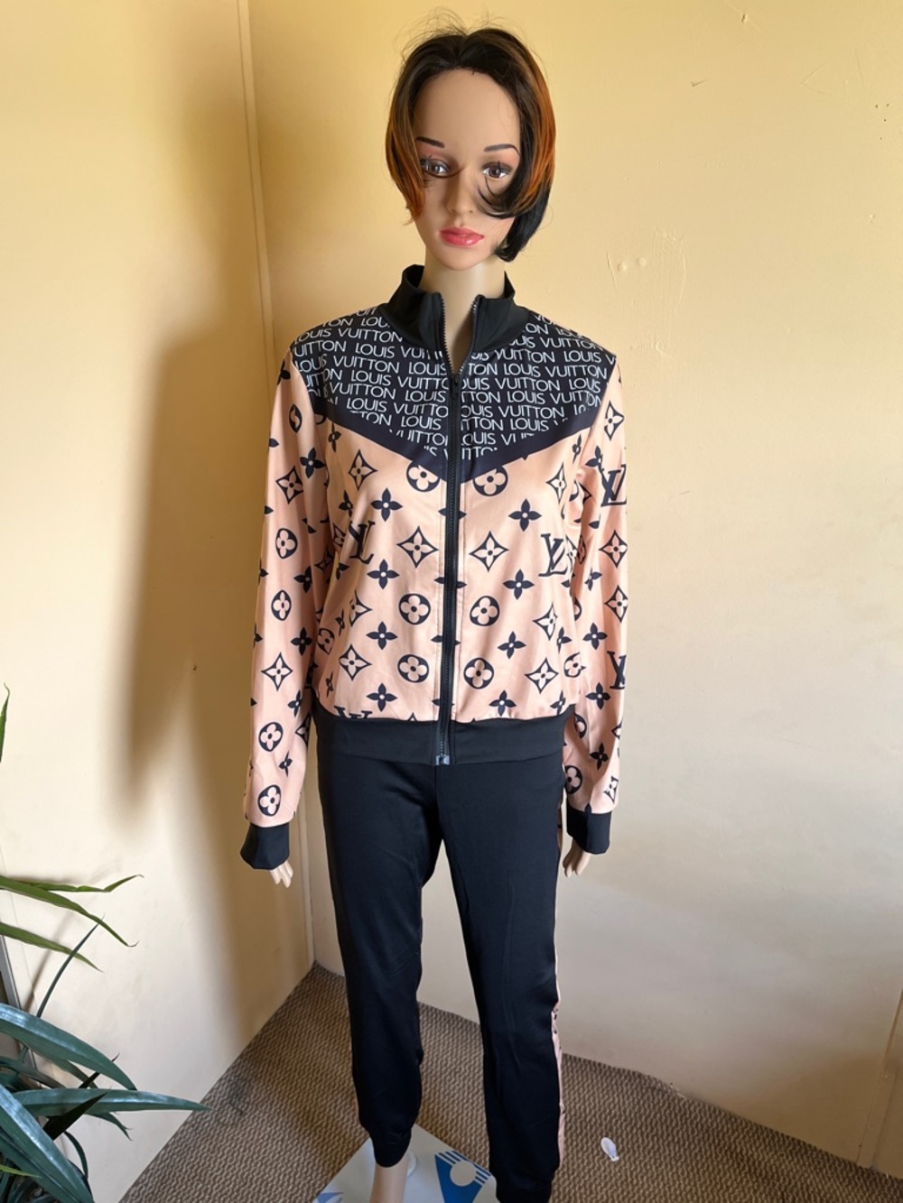 Louis Vuitton Pink and Black Monogram Zip Bomber Jacket